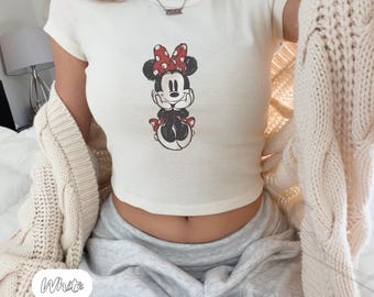 Minnie Mose Baby Tee, Bella Canvas Y2K Classic Mickey Baby Tee, Y2k 90s Style Mickey Mouse Crop Top, Girls Mickey Shirt, Womens Disney Gift