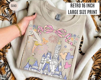 Retro Disney Castle Sweatshirt, Fairytale Disney Fireworks Shirt, Magical Disneyland Graphic Tee, Disney Sweatshirt For Girl, Bow Disney Tee