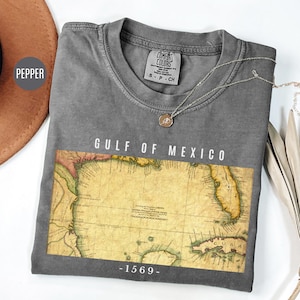 T-shirt Comfort Colors® Gulf of Mexico Map Lover, chemise golfe du Mexique, chemise côte du golfe du Mexique, t-shirt américain golfe du Mexique, t-shirt American Pride