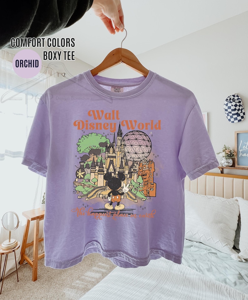 Comfort Colors® Retro Disney World Boxy T-shirt, Happiest Place Disney Crop Top, Vintage Mickey Crop Top, Retro Aquarel Disney T-shirt, Disneyskjorta bild 4