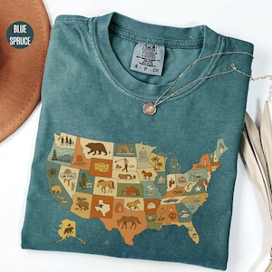 Chemise carte des États-Unis de l'Amérique rétro Comfort Colors®, carte des États-Unis, chemise fille américaine, chemise drapeau américain 1776, t-shirt États-Unis, cadeau du 4 juillet