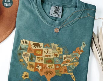 Maglietta retrò con mappa degli Stati Uniti e colori comodi: maglietta American Pride
