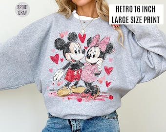 Bluza walentynkowa z Minnie i Mikim, koszulka „Wszystkiego najlepszego z okazji Walentynek”, koszulka walentynkowa z sercem Disneya, retro sweter walentynkowy Disneya, prezent dla niej
