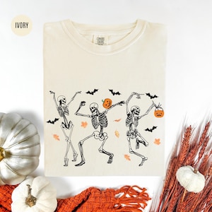 Dancing Skeleton Comfort Colors® Shirt, Skeleton Halloween Shirt, Pumpkin Spooky Season Shirt, Retro Halloween Shirt, Women Halloween Shirt