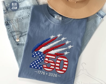 Comfort Colors® 250th Anniversary USA Shirt, Patriotic Fighter Jet T-Shirt, 1776-2026 America Birthday Tee, 4th of July Military Shirt Gift
