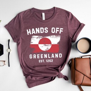 Händerna borta från Grönland-tröja, Grönland är vårt T-shirt, Grönlands flagga-tröja, Grönländsk skjorta, Politiskt uttalande-tröja, Stå med Grönland bild 3