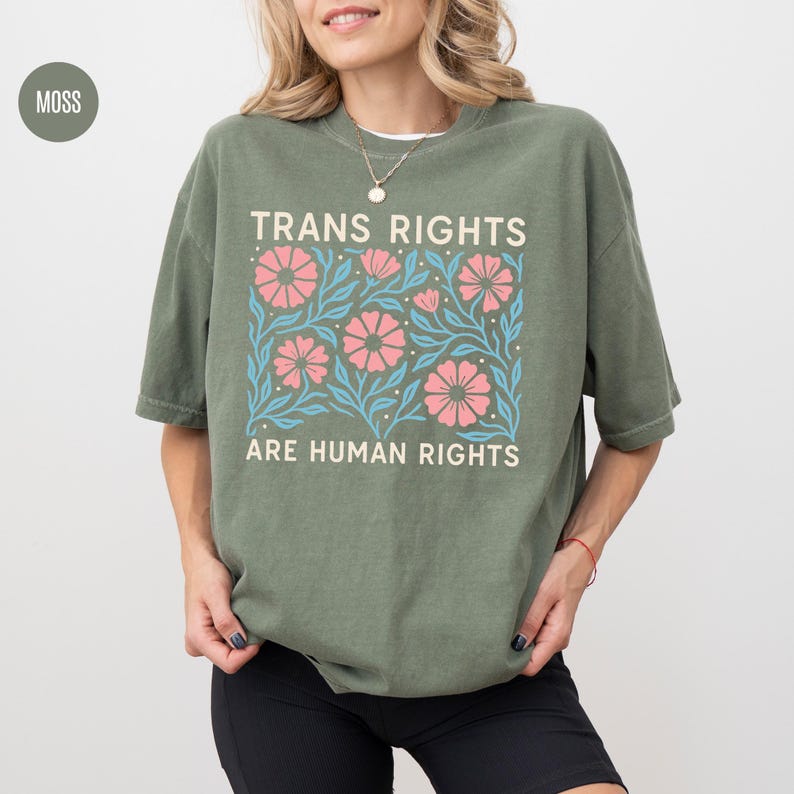 Trans Rights Are Human Rights Shirt: Floral Social Justice Tee image 4