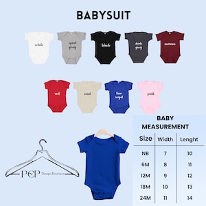 Puede incluir: Un gr&aacute;fico que muestra las medidas de talla, ancho y largo para bodys de beb&eacute;. El gr&aacute;fico muestra tallas desde reci&eacute;n nacido hasta 24 meses. Los bodys se muestran en una variedad de colores, incluyendo blanco, gris, negro, gris oscuro, granate, rojo, arena, azul y rosa.