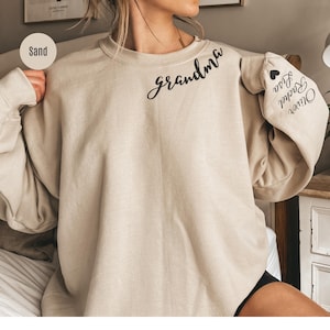 Personalized Grandma Sweatshirt, Grandma Sweatshirt with Grand Kids Names on Sleeve, Mothers Day Gift, Custom Grandma Sweatshirt With Names