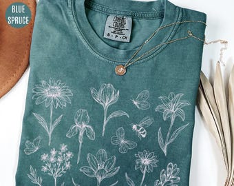 Maglietta Comfort Colors con fiori pressati vintage: maglietta Botanical Cottagecore