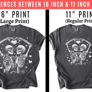 Comfort Colors Skeleton Couple Shirt, Love Skeletons Heart Hands Tee, Romantic Gothic Valentine Skeletons T-Shirt, Gift For Boyfriend Shirt image 3