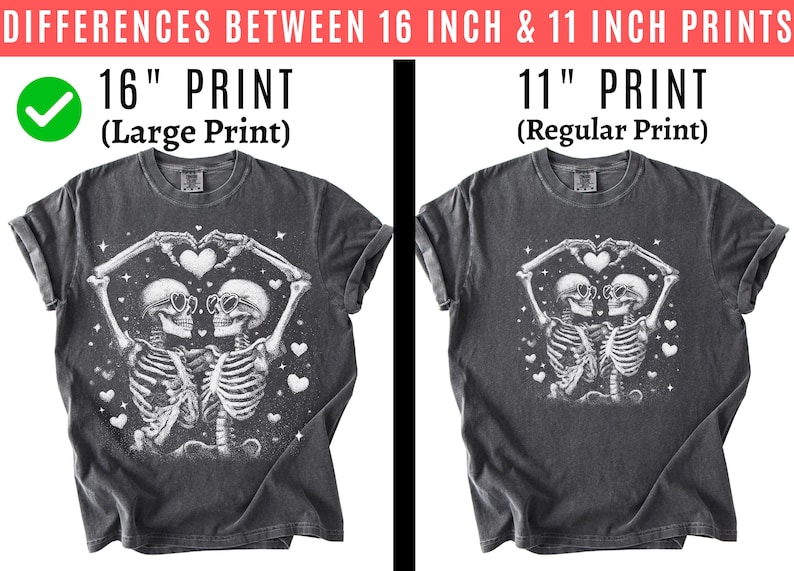 Comfort Colors Skeleton Couple Shirt, Love Skeletons Heart Hands Tee, Romantic Gothic Valentine Skeletons T-Shirt, Gift For Boyfriend Shirt image 3