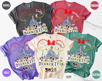 Magliette per famiglie Comfort Colors Vintage Disney Trip 2026, maglietta con nome personalizzato "Vacanza in famiglia 2026", maglietta Disney Castle Trip 2026, maglietta Disney coordinata