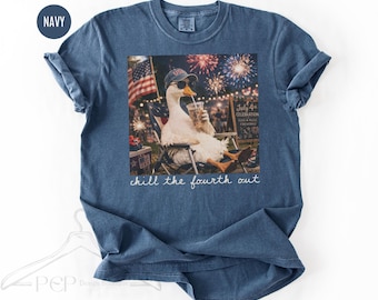 Comfort Colors® Chill the Fourth Out Goose Shirt, Patriot Goose 4th of July Tee, American Goose Ice Drink Coffee Tee, Independence Day Shirt
