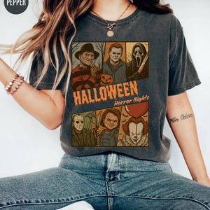 Retro Horror Characters Halloween Shirt: Comfort Colors Matching Tee