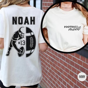Camisa de futebol personalizada para mãe com nome da criança, cores confortáveis, camisa de futebol com seu nome, camisa de futebol personalizada, camiseta de mamãe da temporada de futebol