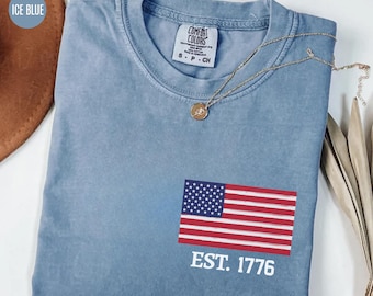 Comfort Colors USA Flag T-Shirt: Retro 4th of July Tee