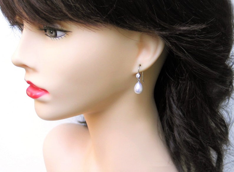 White Freshwater Pearls CZ Sterling Silver Dangles June Birthstone Teardrop Pearl Earrings Bridal Pearl Jewelry Gift Ready to Ship