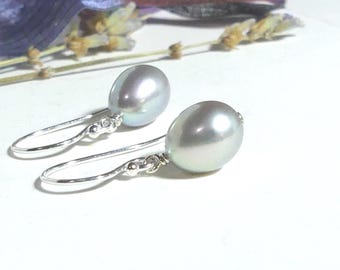 Gray Freshwater Pearl Earrings, Sterling Silver French Ear Wires, Simple Small Pearl Dangles, Birthday, Bridal Wedding Gifts