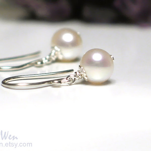 Petite Pearl Earrings, 5 - 6mm Ivory White Freshwater Pearl Dangles, Sterling Silver, Leverback, Bridal Gift, Birthday, Simple Small Pearl