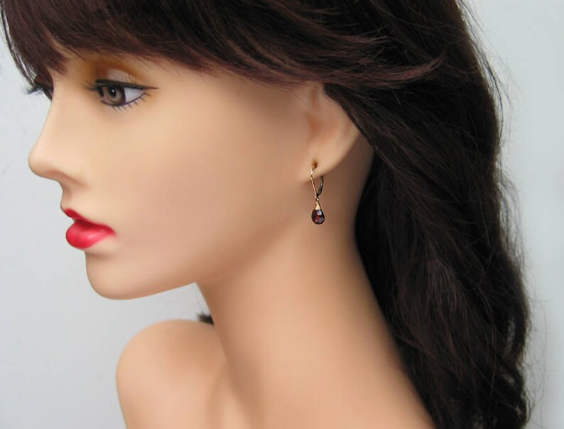 14k Gold Filled January Birthstone Rose Gold Filled Dangle Leverback Birthday Gift Red Garnet Pear Drops Garnet Teardrop Earrings