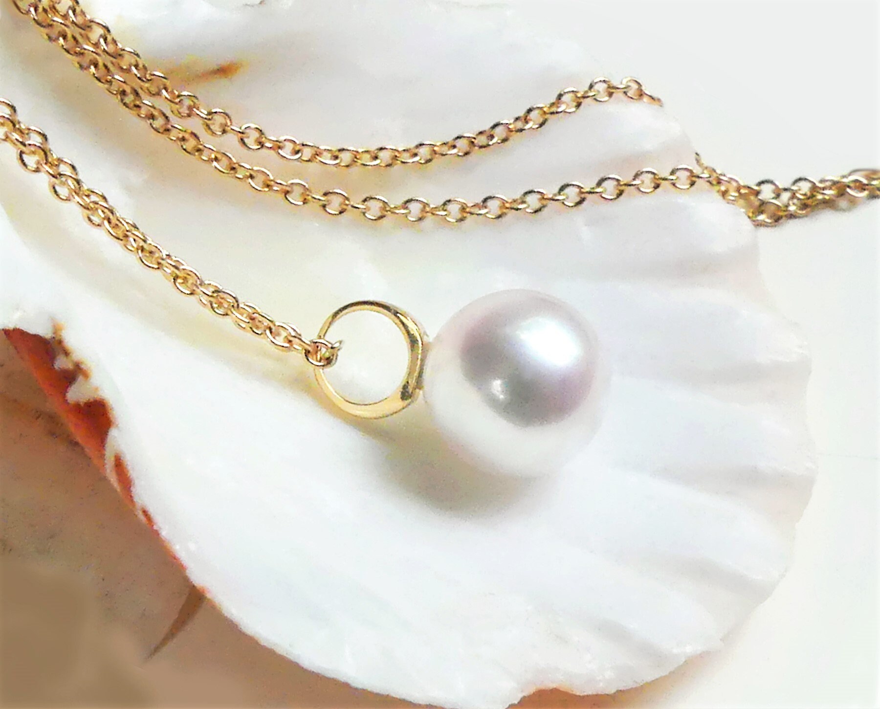 ネックレス・ペンダント Everyday Pearl Necklace 8mm White 8mm Freshwater Pearl Pendant, Solid 14k Yellow Gold