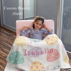 Personalized Easter Bunny Kids Blanket, Easter Gift, Custom Name Blanket for kids, Kids Room decor, Custom Baby Blanket, Babyshower Gift