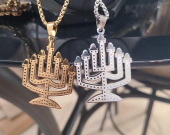 Stainless Steel Menorah Necklace