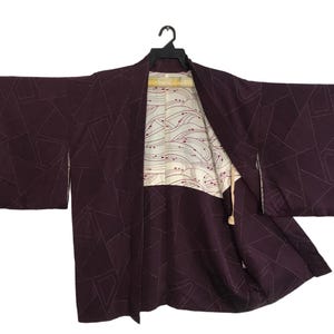 Vintage Noragi Kimono Hanten Jinbei Japanese Haori Cardigan Happi Jacket Pattern Bilka Burgundy Wrap Design B023