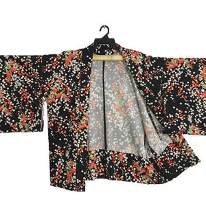 Vintage Kimono Japanese Traditional Noragi Haori Hanten Jinbei Cardigan Happi Jacket Pattern Floral Design Silk  B184 Size L