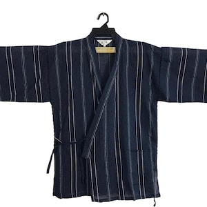 Vintage Kimono Japanese Traditional Noragi Haori Hanten Jinbei Cardigan Happi Jacket Cotton Striped Pattern B059
