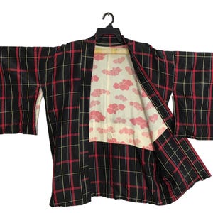 Vintage Noragi Kimono Hanten Jinbei Japanese Haori Cardigan Happi Jacket Striped Motifs