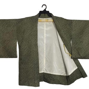 Vintage Kimono Japanese Traditional Noragi Haori Hanten Jinbei Cardigan Happi Jacket Motif Art B009 Green Colour