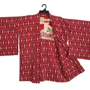 Vintage Kimono Japanese Traditional Noragi Haori Hanten Jinbei Cardigan Happi Jacket Retro Design B061 Red Colour