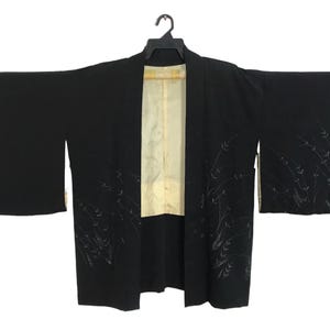 Vintage Kimono Japanese Traditional Noragi Haori Hanten Jinbei Cardigan Happi Jacket Mikula Pattern Kimono B025 Black