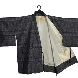Vintage Kimono Japanese Traditional Noragi Haori Hanten Jinbei Cardigan Happi Jacket Striped Design B011