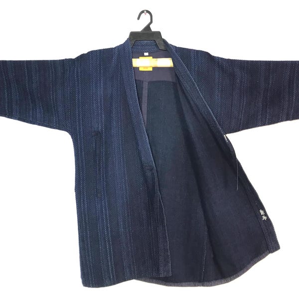 Vintage Kimono Japanese Traditional Noragi Haori Hanten Happi Jacket Akane indigo Denim Sashiko Japanese Boro Design B285 Size M