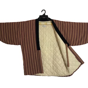 Hanten Padded Kimono Japanese Traditional Cardigan Happi Jacket Haori Noragi Design Striped Motif B193 Size L