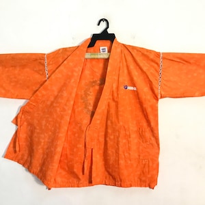 Vintage Kimono Japanese Traditional Noragi Haori Hanten Happi Jacket Jinbei Pattern Hawaii Surf Big Logo Design B452 Size M