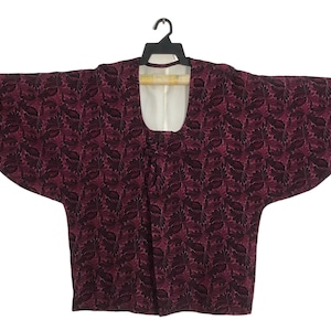 Vintage Kimono Japanese Traditional Noragi Haori Hanten Happi Jacket Patterns Leaves B110 Red Colour