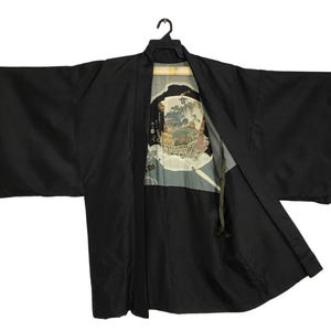 Vintage Noragi Kimono Hanten Jinbei Japanese Haori Happi Jacket Design Tomesode B080 Black