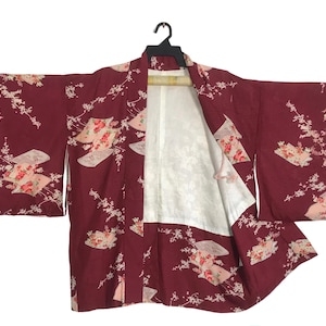 Vintage Kimono Japanese Traditional Noragi Haori Hanten Jinbei Cardigan Happi Jacket Abstract Pattern kimono Robe B114