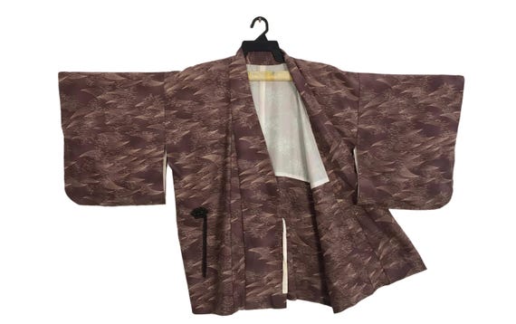 Vintage Kimono Japanese Traditional Noragi Haori Hanten Happi Jacket Pattern Matsuba Chirashi Design B027 Size L