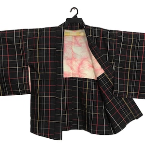 Vintage Noragi Kimono Hanten Jinbei Japanese Haori Cardigan Happi Jacket Striped Lined B008