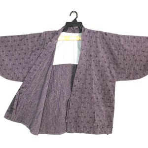 Vintage Kimono Japanese Traditional Noragi Haori Hanten Happi Jacket Kikko(or Kikkoumon) Pattern Design B543 Size L