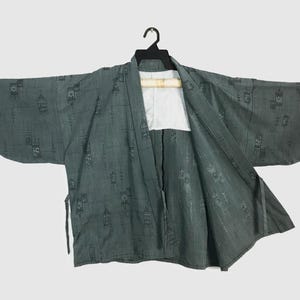 Vintage Kimono Japanese Traditional Noragi Haori Hanten Happi Jacket Love&Roses Pattern Design B563 Size L (Cotton)