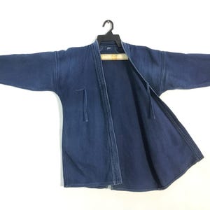 Vintage Kimono Japanese Traditional Noragi Haori Hanten Happi Jacket indigo Denim Sashiko Japanese pattern Boro Design B470 Size M