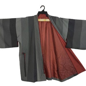 Vintage Kimono Japanese Traditional Noragi Haori Hanten Jinbei Cardigan Happi Jacket Pattern Striped Design B051