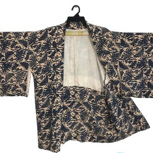 Vintage Noragi Kimono Haori Hanten Jinbei Japanese Cardigan Happi Jacket Fabric Butterfly Animal Pattern B029