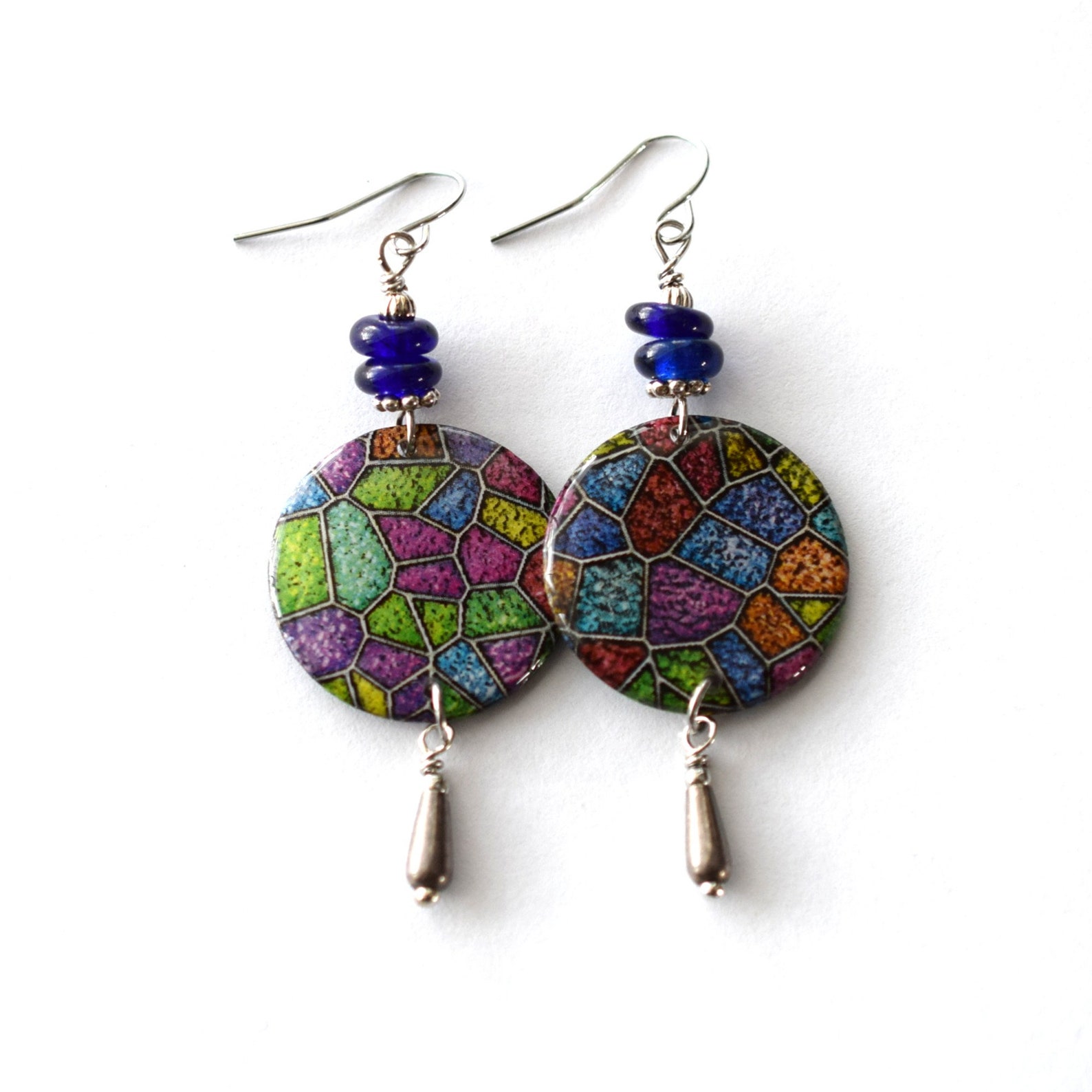 Dark Blue Stained Glass Earrings Artisan Style Earrings Etsy